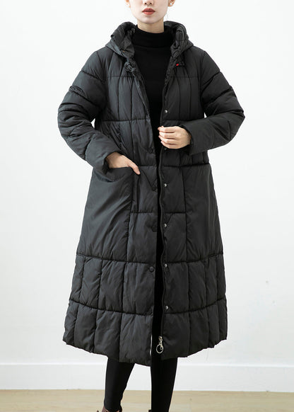 Black Oversized Fine Cotton Filled Jacket In Winter Hooded Big Pockets Ada Fashion