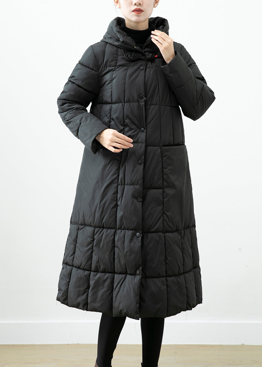 Black Oversized Fine Cotton Filled Jacket In Winter Hooded Big Pockets Ada Fashion