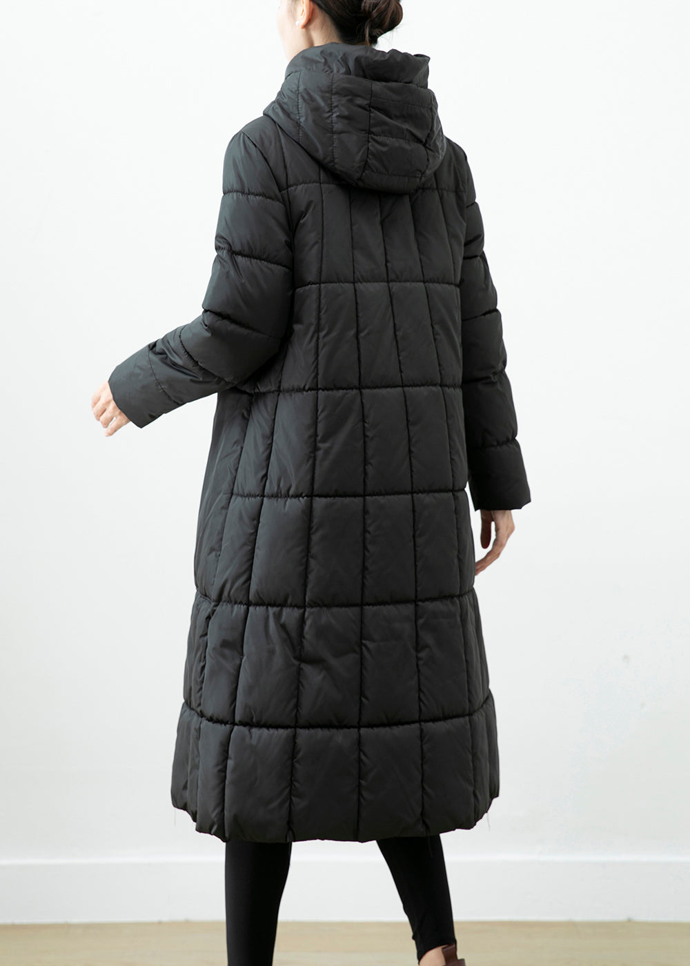 Black Oversized Fine Cotton Filled Jacket In Winter Hooded Big Pockets Ada Fashion