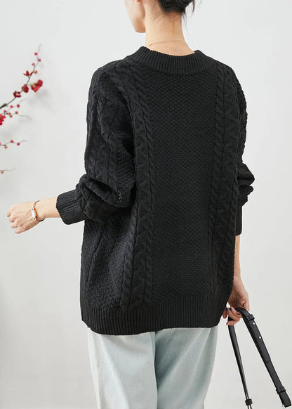 Black Oversized Warm Cable Knit Coats Zip Up Fall Ada Fashion