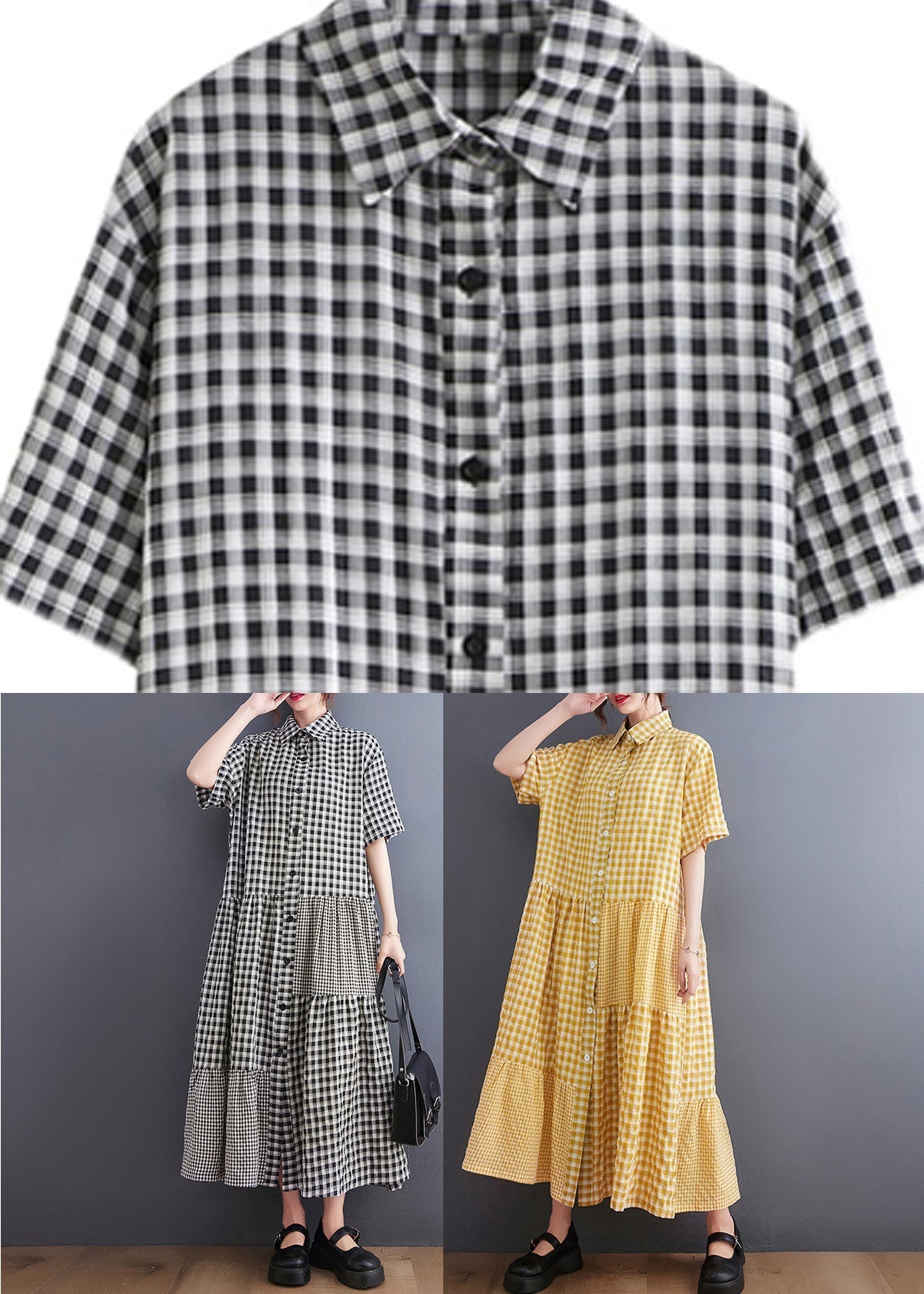 Black Patchwork Button Vacation Long Dresses Short Sleeve LY0641 - fabuloryshop