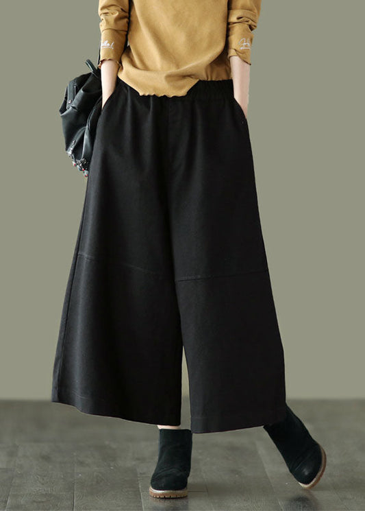 Black Patchwork Cotton Crop Pants Wide Leg High Waist Spring TG1048 - fabuloryshop