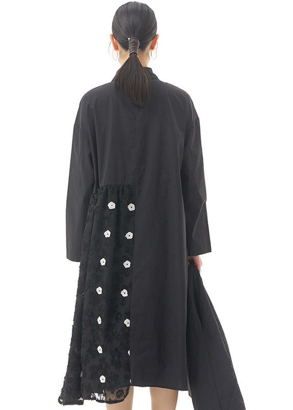 Black Patchwork Cotton Shirts Dresses Peter Pan Collar Spring LY1155 - fabuloryshop