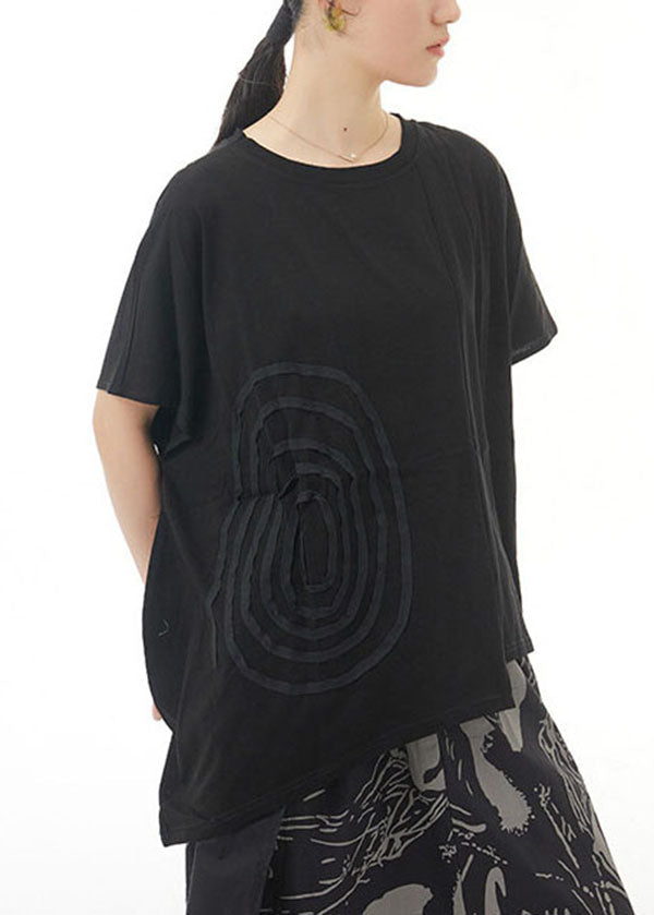 Black Patchwork Cotton T Shirt O Neck Loose Summer LY1146 - fabuloryshop