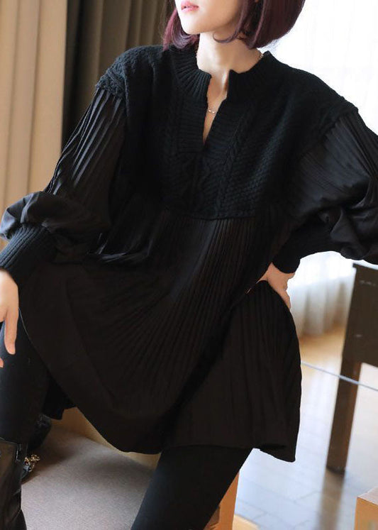Black Patchwork Knit Tops Oversized Spring LY1453 - fabuloryshop