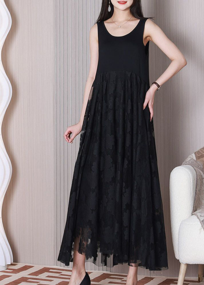 Black Patchwork Lace Vacation Dresses Exra Large Hem Summer LY3729 - fabuloryshop