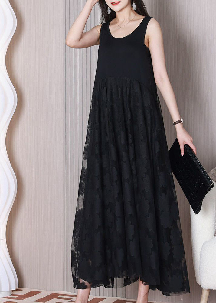 Black Patchwork Lace Vacation Dresses Exra Large Hem Summer LY3729 - fabuloryshop