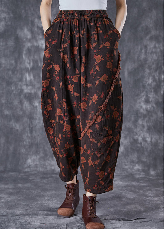 Black Patchwork Linen Harem Pants Oversized Print Summer TD1039 - fabuloryshop