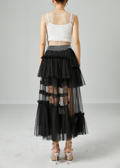 Black Patchwork Tulle A Line Skirts Wrinkled Exra Large Hem Summer LY2418 - fabuloryshop