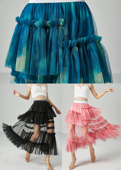 Black Patchwork Tulle A Line Skirts Wrinkled Exra Large Hem Summer LY2418 - fabuloryshop