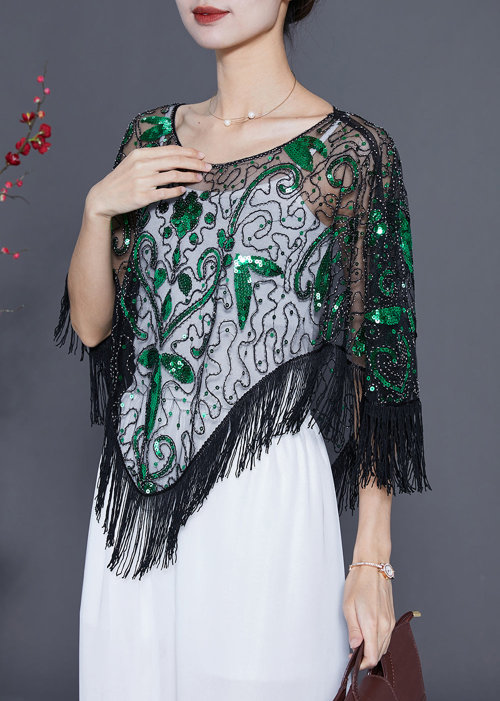 Black Patchwork Tulle Smock Sequins Tassel Summer LY5543 - fabuloryshop