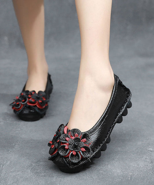 Black Penny Loafers Cowhide Leather Beautiful Floral Penny  Loafers LY0218 - fabuloryshop