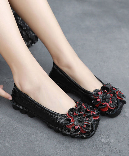 Black Penny Loafers Cowhide Leather Beautiful Floral Penny  Loafers LY0218 - fabuloryshop