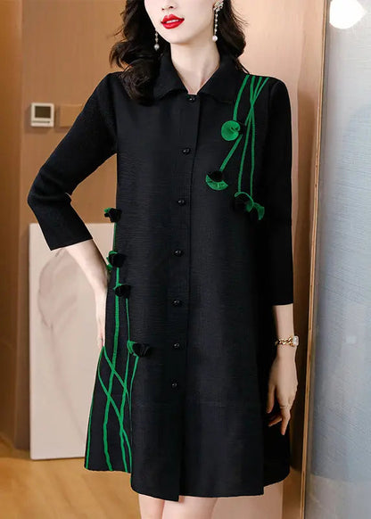 Black Peter Pan Collar Mid Shirts Dresses Fall Ada Fashion