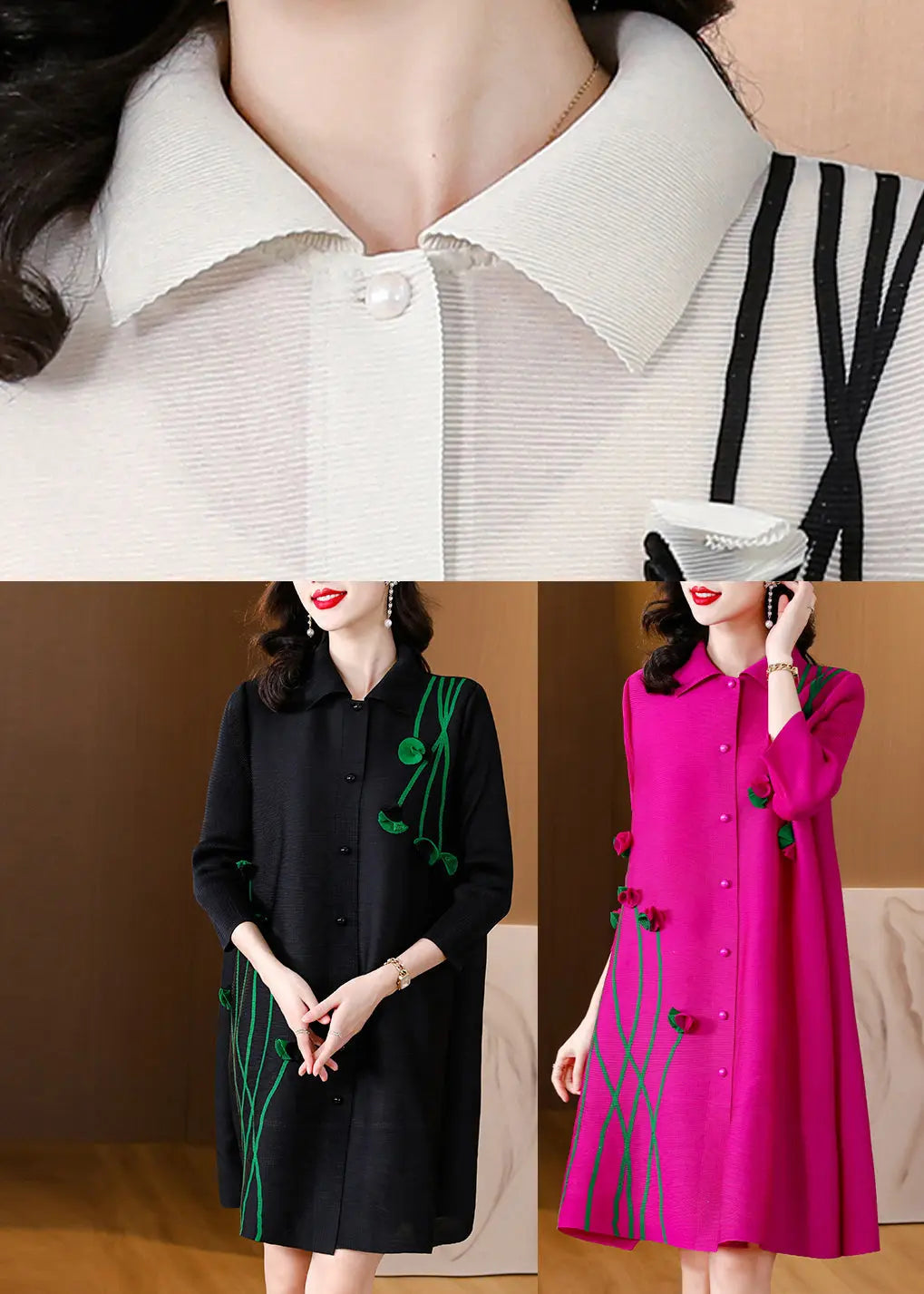 Black Peter Pan Collar Mid Shirts Dresses Fall Ada Fashion