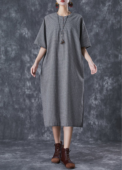 Black Plaid Linen Holiday Dress Oversized Summer LY7039 - fabuloryshop