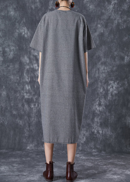 Black Plaid Linen Holiday Dress Oversized Summer LY7039 - fabuloryshop