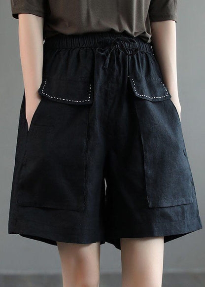 Black Pockets Patchwork Casual Linen Shorts Summer LY0206 - fabuloryshop