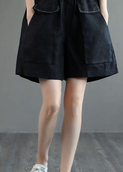 Black Pockets Patchwork Casual Linen Shorts Summer LY0206 - fabuloryshop