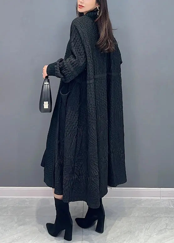 Black Pockets Patchwork Long Knit Cardigans V Neck Fall Ada Fashion