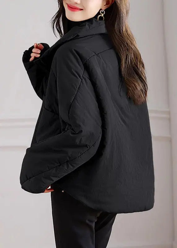 Black Pockets Patchwork Parka Stand Collar Long Sleeve Ada Fashion