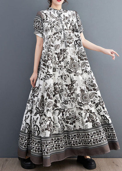 Black Print Chiffon Vacation Dresses Oversized Exra Large Hem Summer LY1547 - fabuloryshop