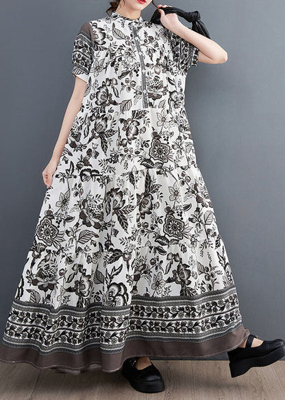 Black Print Chiffon Vacation Dresses Oversized Exra Large Hem Summer LY1547 - fabuloryshop