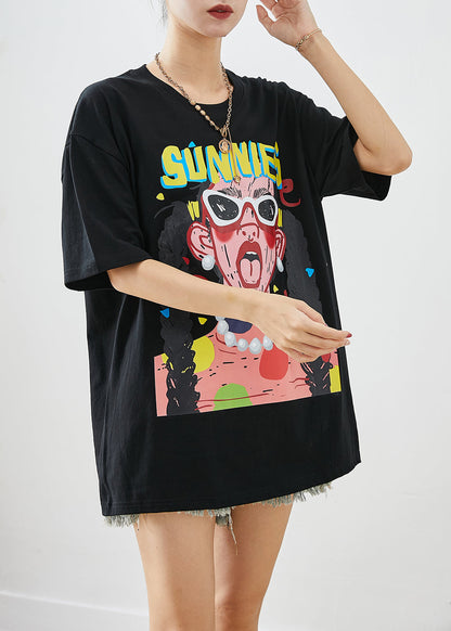 Black Print Cotton Tank Tops Oversized Summer Ada Fashion