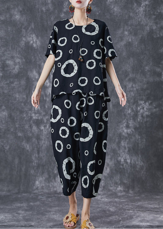 Black Print Cotton Tops And Pants Two Pieces Set Oversized Summer LY6702 - fabuloryshop