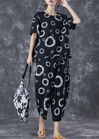 Black Print Cotton Tops And Pants Two Pieces Set Oversized Summer LY6702 - fabuloryshop