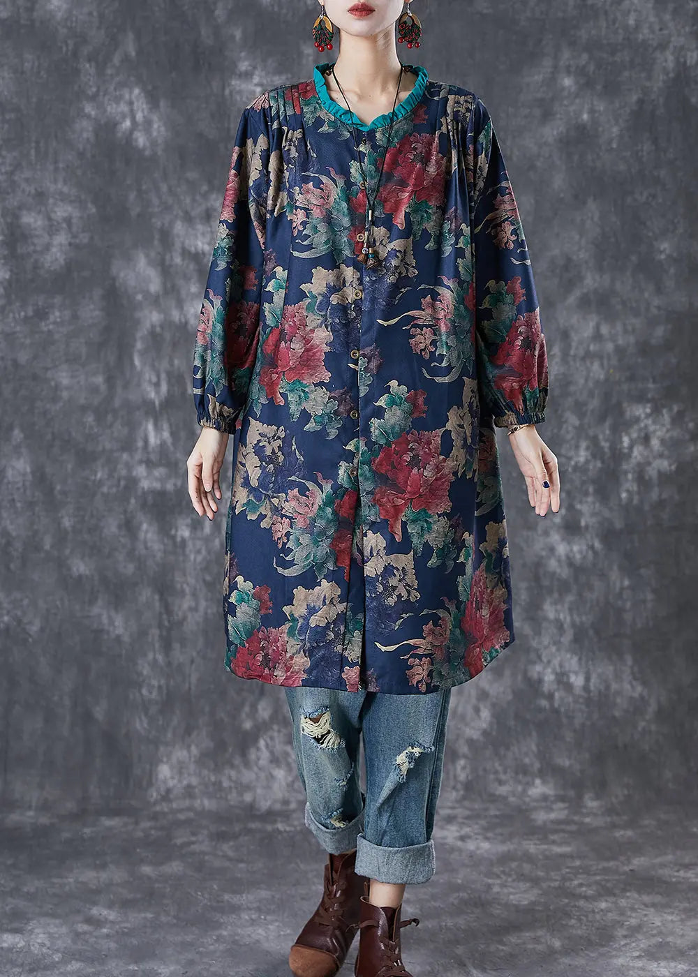 Black Print Linen Shirt Dress Ruffled Fall Ada Fashion