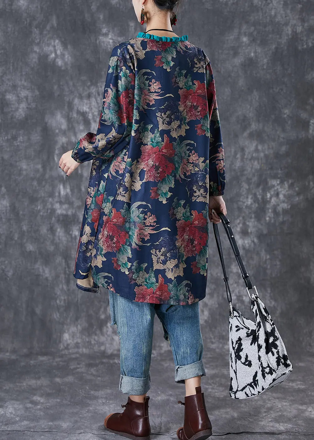 Black Print Linen Shirt Dress Ruffled Fall Ada Fashion