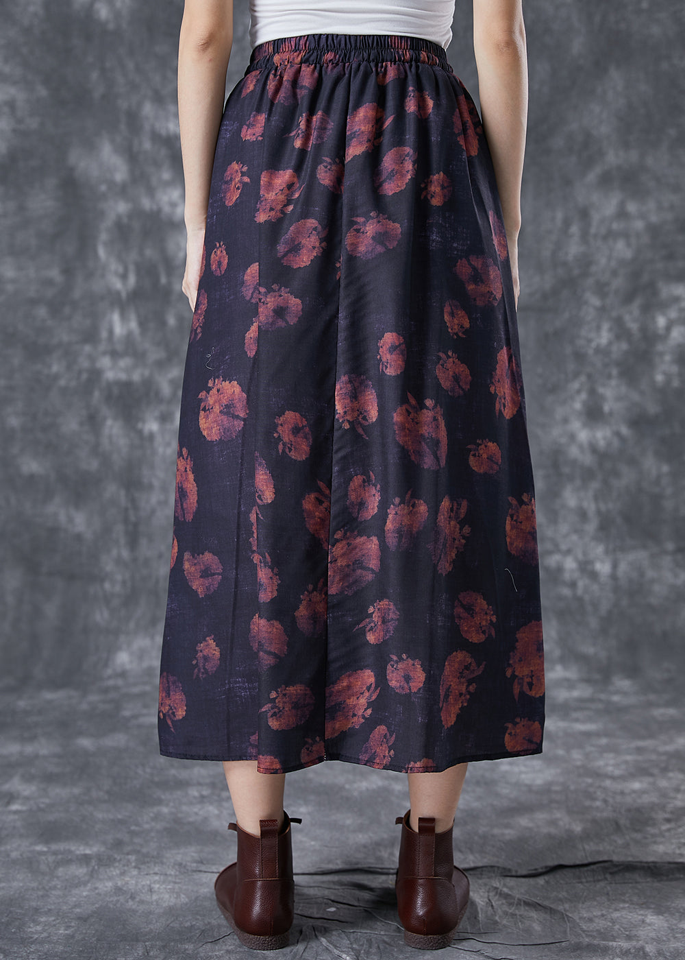 Black Print Linen Skirt Oversized Exra Large Hem Summer LY5090 - fabuloryshop