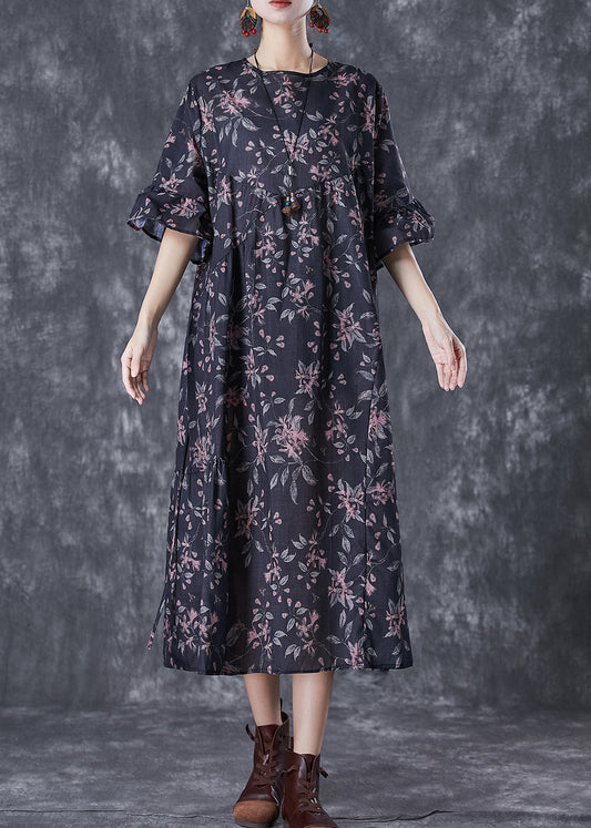 Black Print Patchwork Cotton Dresses Oversized Butterfly Sleeve LY7103 - fabuloryshop