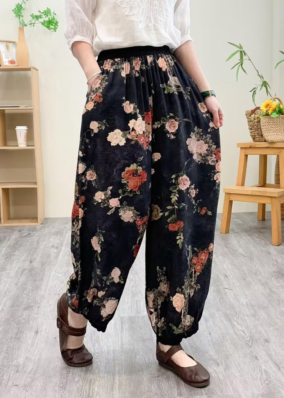 Black Print Silk Linen Lantern Pants Summer TQ1021 - fabuloryshop