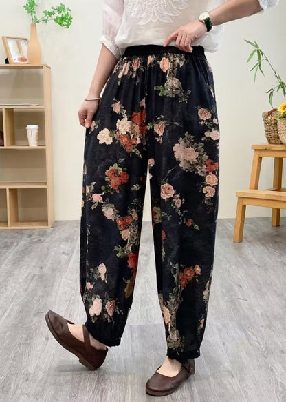 Black Print Silk Linen Lantern Pants Summer TQ1021 - fabuloryshop