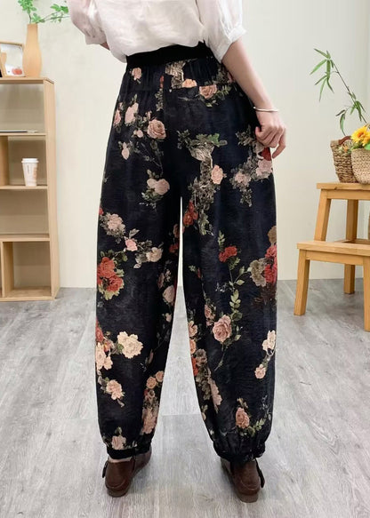 Black Print Silk Linen Lantern Pants Summer TQ1021 - fabuloryshop