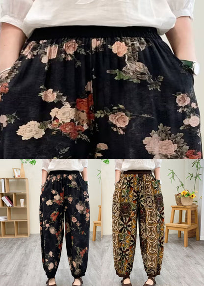 Black Print Silk Linen Lantern Pants Summer TQ1021 - fabuloryshop