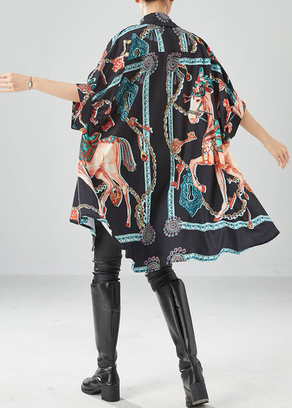 Black Print Silk Vacation Dresses Oversized Draping Batwing Sleeve LY6141 - fabuloryshop