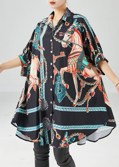 Black Print Silk Vacation Dresses Oversized Draping Batwing Sleeve LY6141 - fabuloryshop