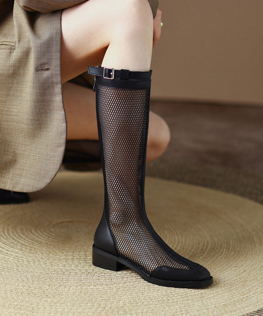 Black Sandals Boots Splicing Chunky Breathable Mesh Ada Fashion