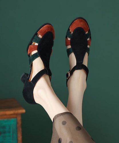 Black Sandals Chunky Heel Suede Elegant Splicing Buckle Strap LY1743 - fabuloryshop