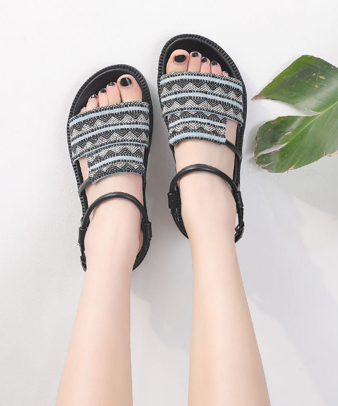 Black Sandals Linen Fabric Chic Beach Sandals LY4377 - fabuloryshop