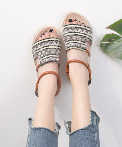 Black Sandals Linen Fabric Chic Beach Sandals LY4377 - fabuloryshop