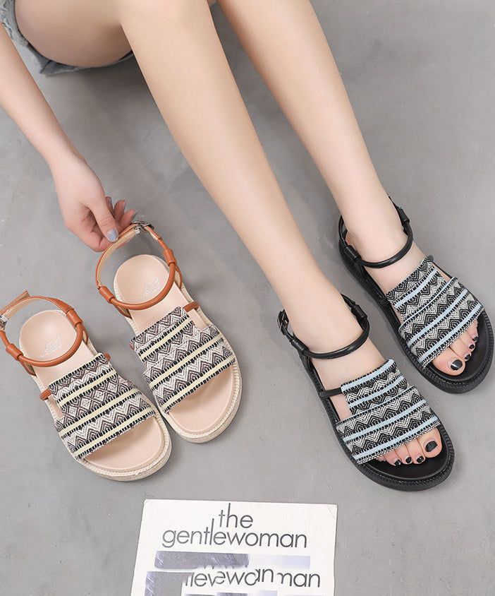 Black Sandals Linen Fabric Chic Beach Sandals LY4377 - fabuloryshop