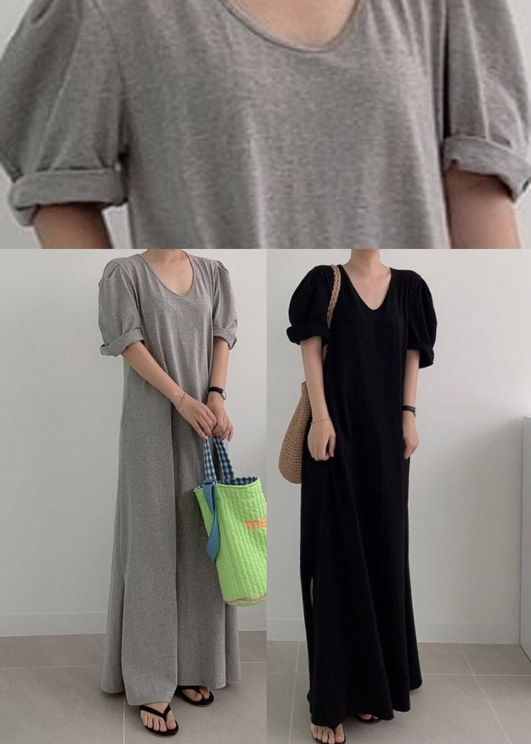 Black Side Open Knit Maxi Dress Long Sleeve LY2104 - fabuloryshop