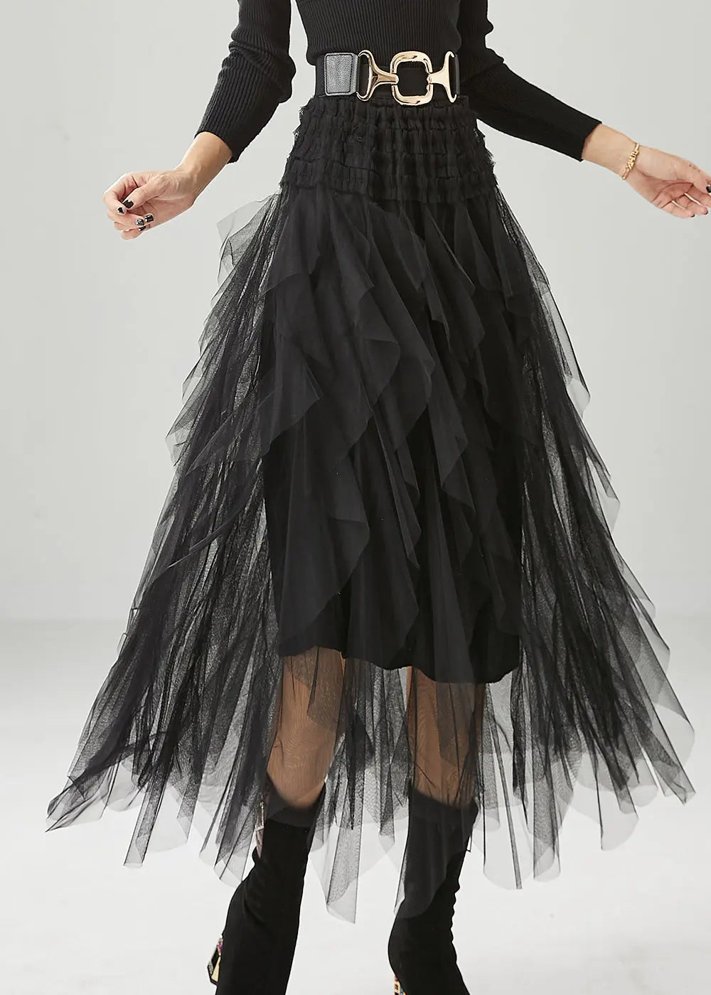 Black Slim Fit Tulle Holiday Skirts Summer Ada Fashion