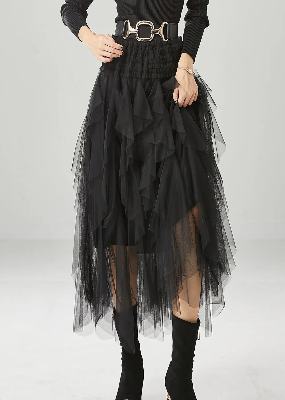 Black Slim Fit Tulle Holiday Skirts Summer Ada Fashion