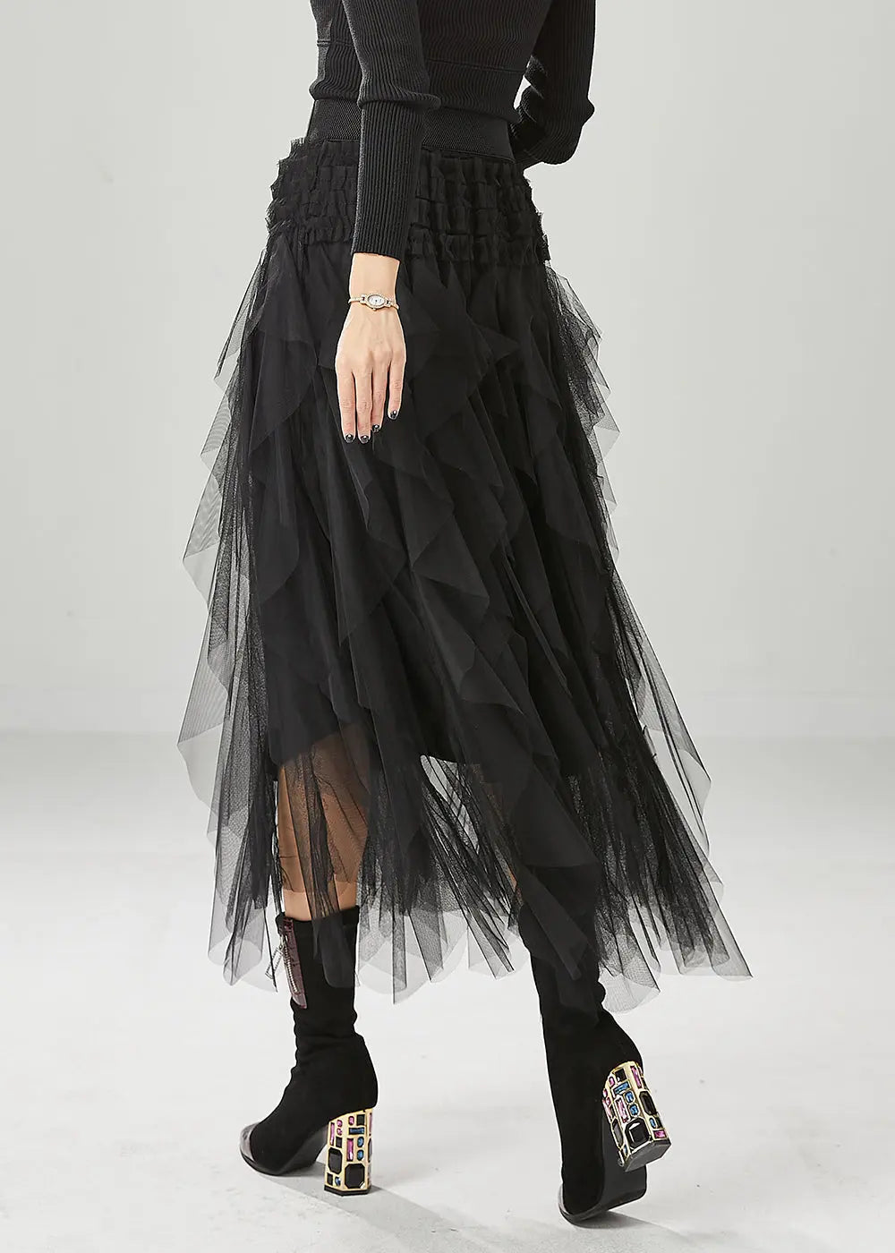 Black Slim Fit Tulle Holiday Skirts Summer Ada Fashion