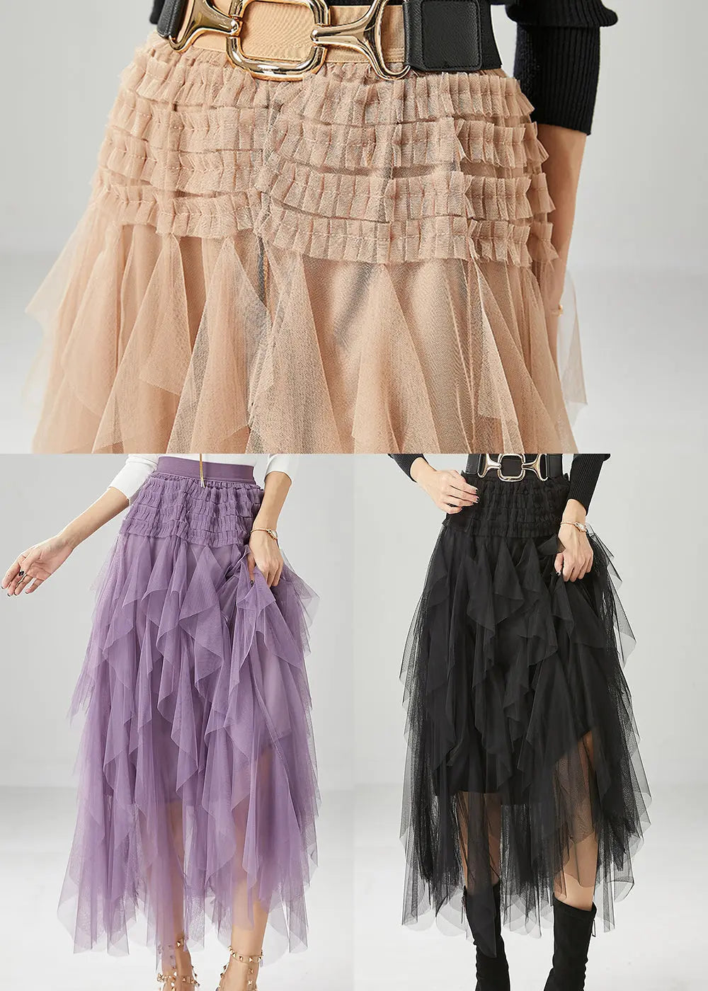 Black Slim Fit Tulle Holiday Skirts Summer Ada Fashion